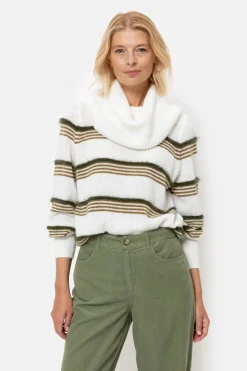Fashion Ecru Pull Met Brede Rolkraag En Strepen Dames Truien & Cardigans