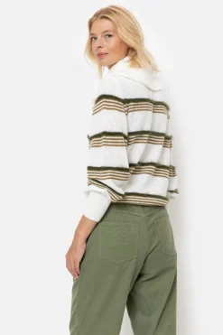 Fashion Ecru Pull Met Brede Rolkraag En Strepen Dames Truien & Cardigans