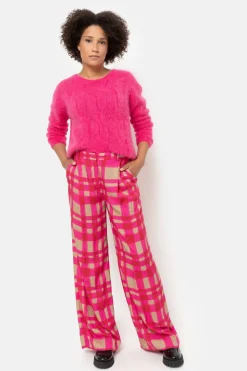Best Sale Fuchsia-Bruin Geruite Broek Met Wijde Broekspijp Dames Broeken & Jeans
