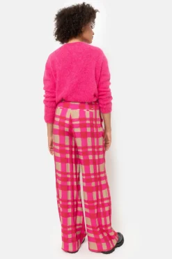 Best Sale Fuchsia-Bruin Geruite Broek Met Wijde Broekspijp Dames Broeken & Jeans