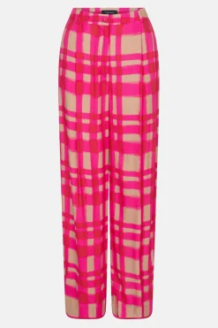 Best Sale Fuchsia-Bruin Geruite Broek Met Wijde Broekspijp Dames Broeken & Jeans