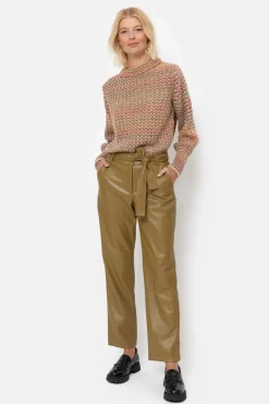 Outlet Gebreide Beige Pull Met Bruin-Groene Strepen Dames Truien & Cardigans