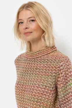 Outlet Gebreide Beige Pull Met Bruin-Groene Strepen Dames Truien & Cardigans