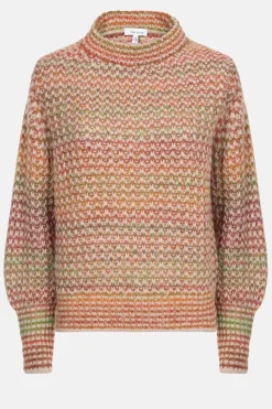Outlet Gebreide Beige Pull Met Bruin-Groene Strepen Dames Truien & Cardigans