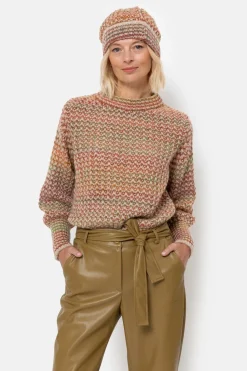 Clearance Gebreide Damesmuts Met Bruin-Beige Strepen Dames Accessoires