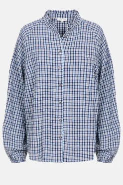 Store Geruit Bloesje Met Volantkraag Dames Blouses