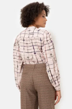 Hot Geruite Bloes Met Maokraag En Lange Mouw Dames Blouses