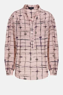 Hot Geruite Bloes Met Maokraag En Lange Mouw Dames Blouses