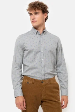 New Grijs Slim Fit Herenhemd Met E Print Heren Hemden