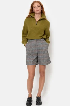 Hot Grijs-Bruin Dames Short Met Ruitjes En Bandplooi Dames Broeken & Jeans