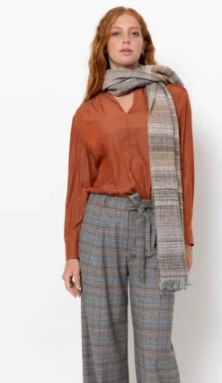 Flash Sale Grijs-Bruine Dames Sjaal Met Strepen Dames Accessoires