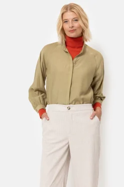 Hot Groene Blouse Met Overslag En Broderie Dames Blouses