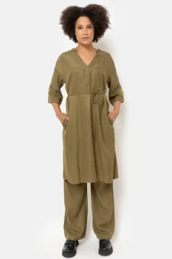 New Groene Jurk Met V-Hals En 3/4 Mouwen Dames Jurken