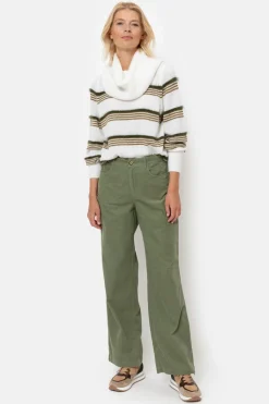 Sale Groene Straight Fit Broek In Velours Met Wijde Pijp Dames Broeken & Jeans