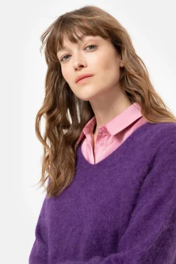 Store Harige E Pull Met V-Hals En Lange Mouwen Dames Truien & Cardigans