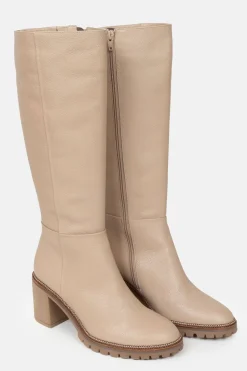 Flash Sale Hoge Beige Dameslaarzen Met Een Blokhak Dames Schoenen
