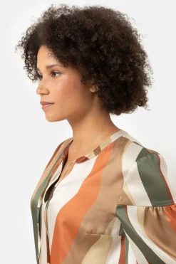 Fashion Kaki Gestreepte Blouse Met Lange Mouwen Dames Blouses