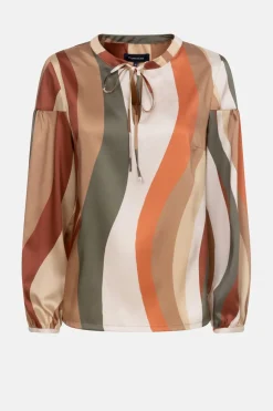 Fashion Kaki Gestreepte Blouse Met Lange Mouwen Dames Blouses