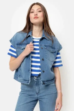 Sale Kort Jeans Jasje Zonder Mouwen Dames Jassen & Blazers