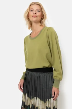 Best Korte Groene Pull Met Boothals En Pofmouw Dames Truien & Cardigans