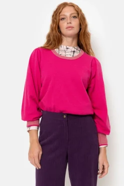 Best Sale Korte Roze Pull Met Boothals En Pofmouw Dames Truien & Cardigans