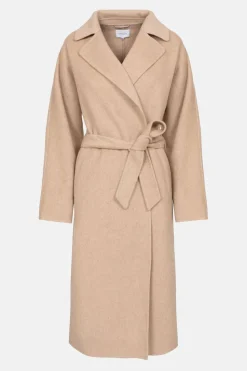 Cheap Lange Beige Mantel Met Overslag En Ceintuur Dames Jassen & Blazers