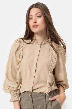 Hot Licht E Blouse Met Franjes En Broderie Dames Blouses