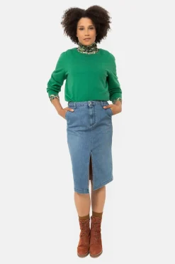 Store Licht E Rechte Denim Rok Met Split Dames Rokken