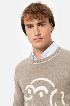 Flash Sale Lichtbruine Trui Met Ronde Hals En Beige Print Heren Sweaters & Cardigans