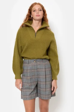 Flash Sale Olijf E Dames Sweater Met Ritskraag Dames Truien & Cardigans