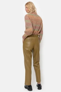 Cheap Olijfgroene Tapered Broek Met Lederlook Dames Broeken & Jeans