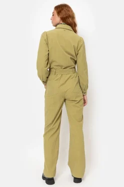Best Sale Olijfgroene Velours Jumpsuit Met Lange Mouwen Dames Broeken & Jeans