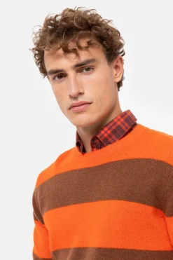 Best Oranje Gestreepte Trui Met Ronde Hals Heren Sweaters & Cardigans