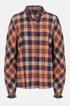 Discount Oranje-Blauw Geruite Blouse Met Franjes Dames Blouses