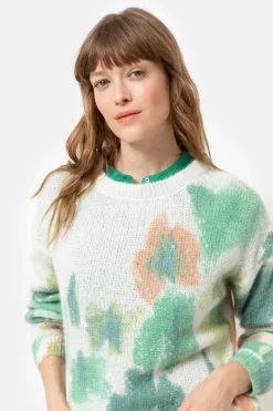 Best Sale Pull Met Ronde Hals En Groene Bloemenprint Dames Truien & Cardigans