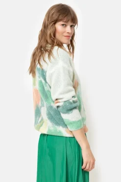 Best Sale Pull Met Ronde Hals En Groene Bloemenprint Dames Truien & Cardigans