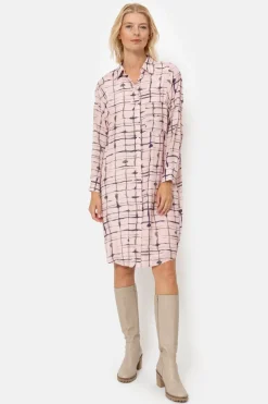 Clearance Roze Geruite Blousejurk Met Lange Mouwen Dames Jurken