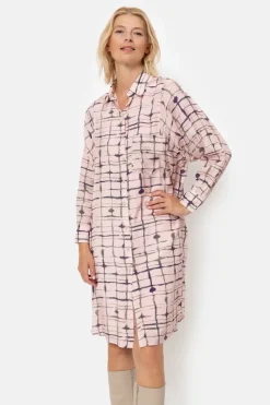 Clearance Roze Geruite Blousejurk Met Lange Mouwen Dames Jurken