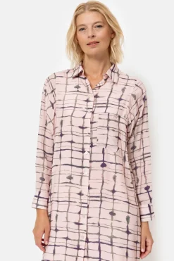 Clearance Roze Geruite Blousejurk Met Lange Mouwen Dames Jurken
