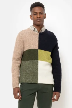 Clearance Sweater Met Beige-Groen-Blauwe Colour Blocks Heren Sweaters & Cardigans