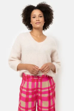Outlet Witte Pull Met Wijde V-Hals En 3/4 Mouwen Dames Truien & Cardigans