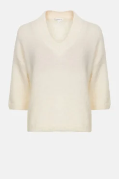 Outlet Witte Pull Met Wijde V-Hals En 3/4 Mouwen Dames Truien & Cardigans